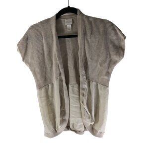 Chicos Knit & Fabric Blend Open Front Short Sleeve Cardigan Size 1 (US Size M)